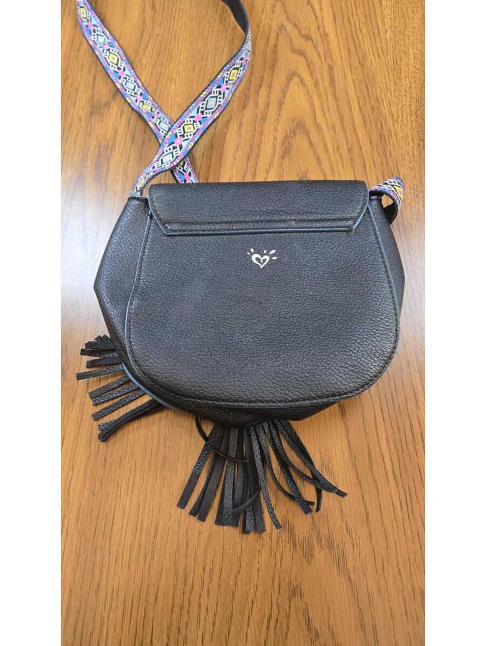 Justice Black Crossbody Bag with Colorful Patterned Strap and Tassels - Picture 5 of 7